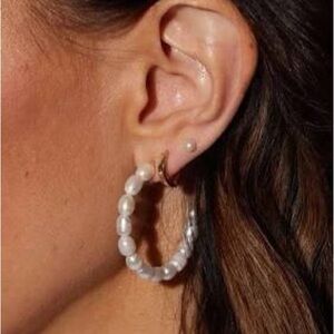 Nickel & Suede Pearl Hoops